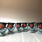 Old coquetiers signed Vallauris Turquoise and Red