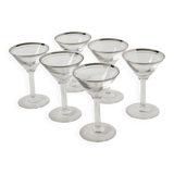 Set of 6 cocktail / martini glasses, chrome rim, Art Deco, 1930s