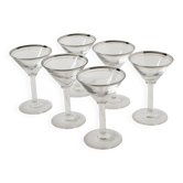 Set of 6 cocktail / martini glasses, chrome rim, Art Deco, 1930s
