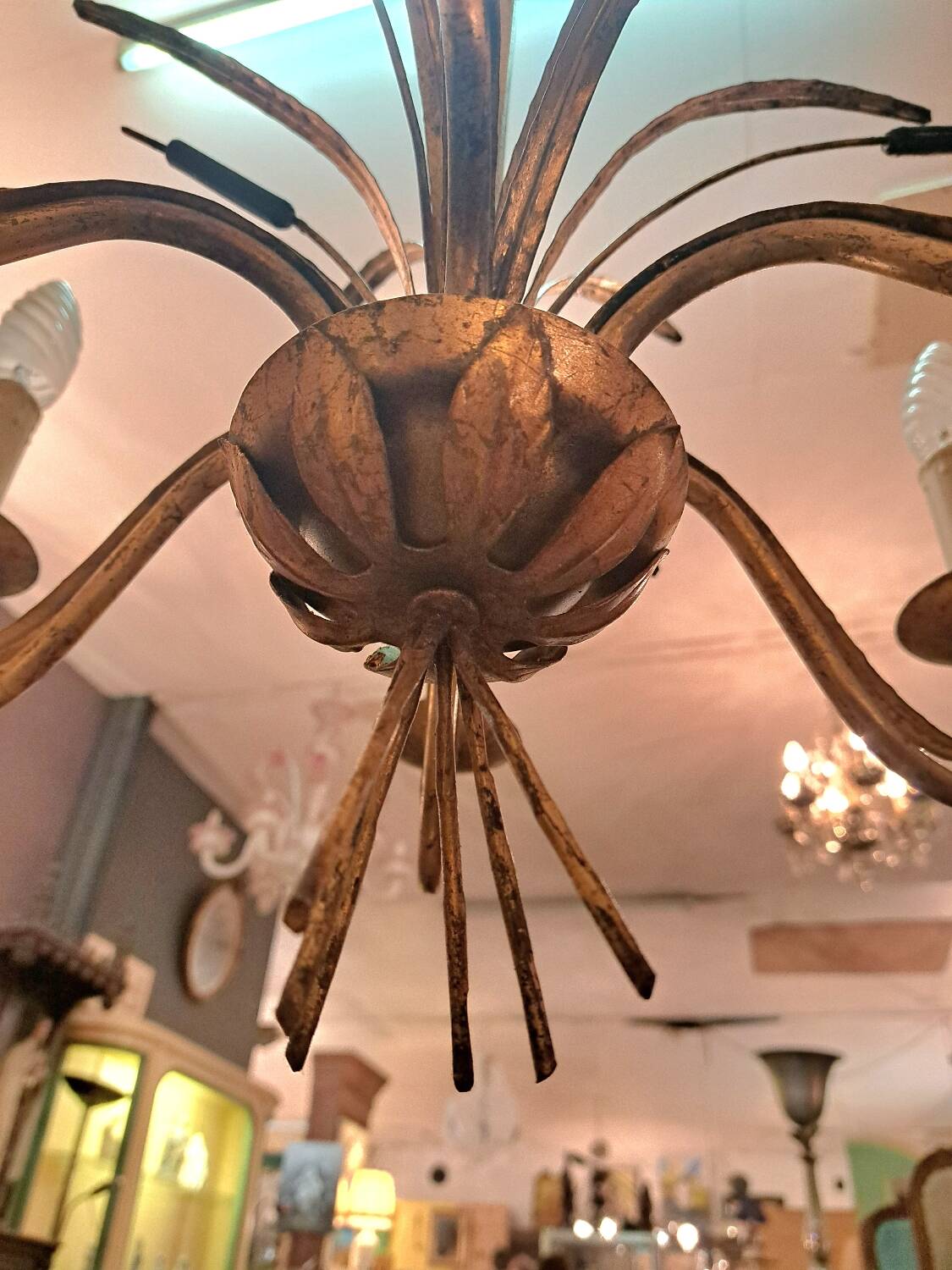 Gold metal reed chandelier