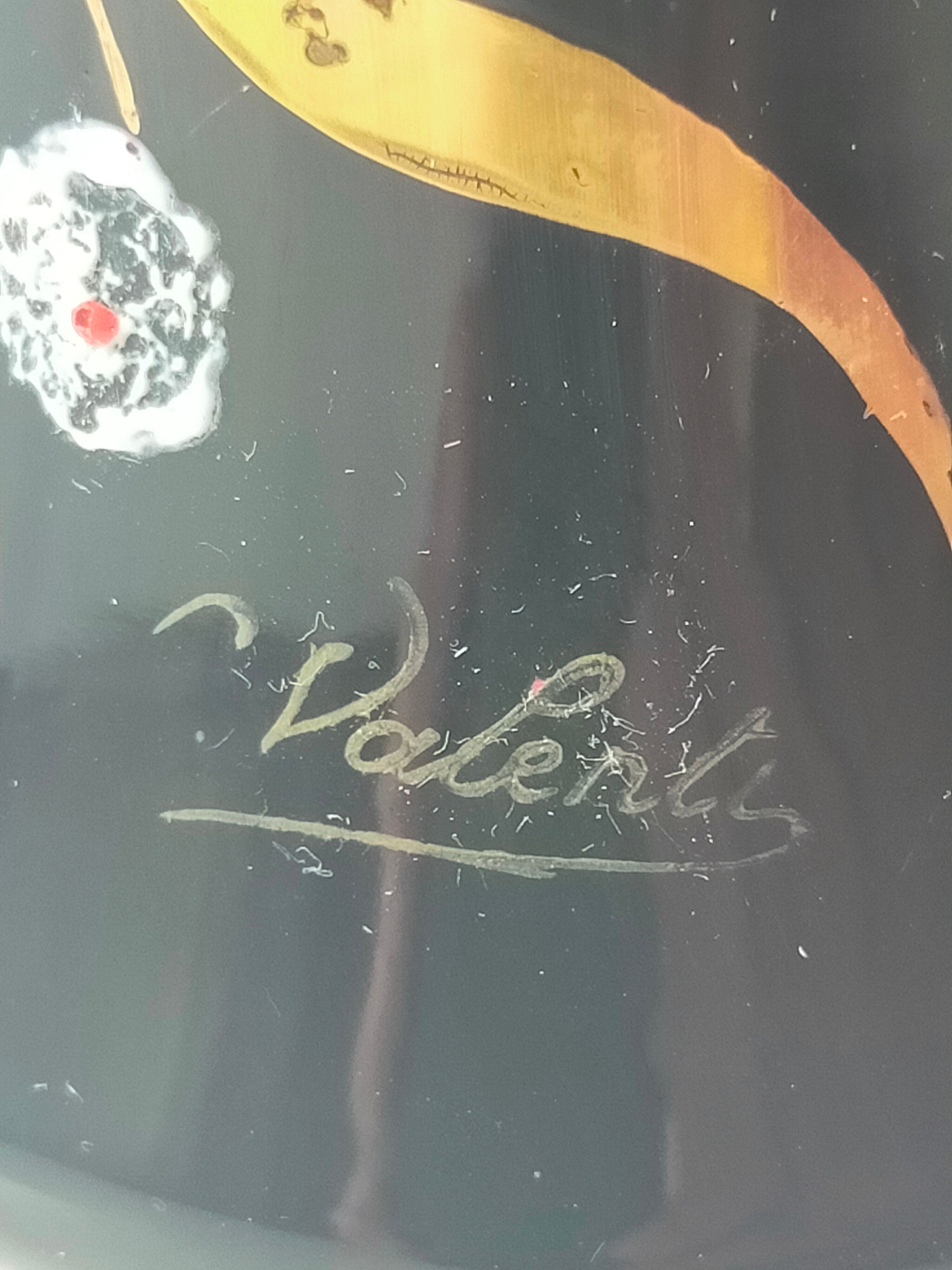 Longwy, Louis Valenti Black vase decorated with tiger lilies in polychrome enamels