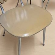Set of 6 vintage fan-back dining chairs with beige leatherette upholstery