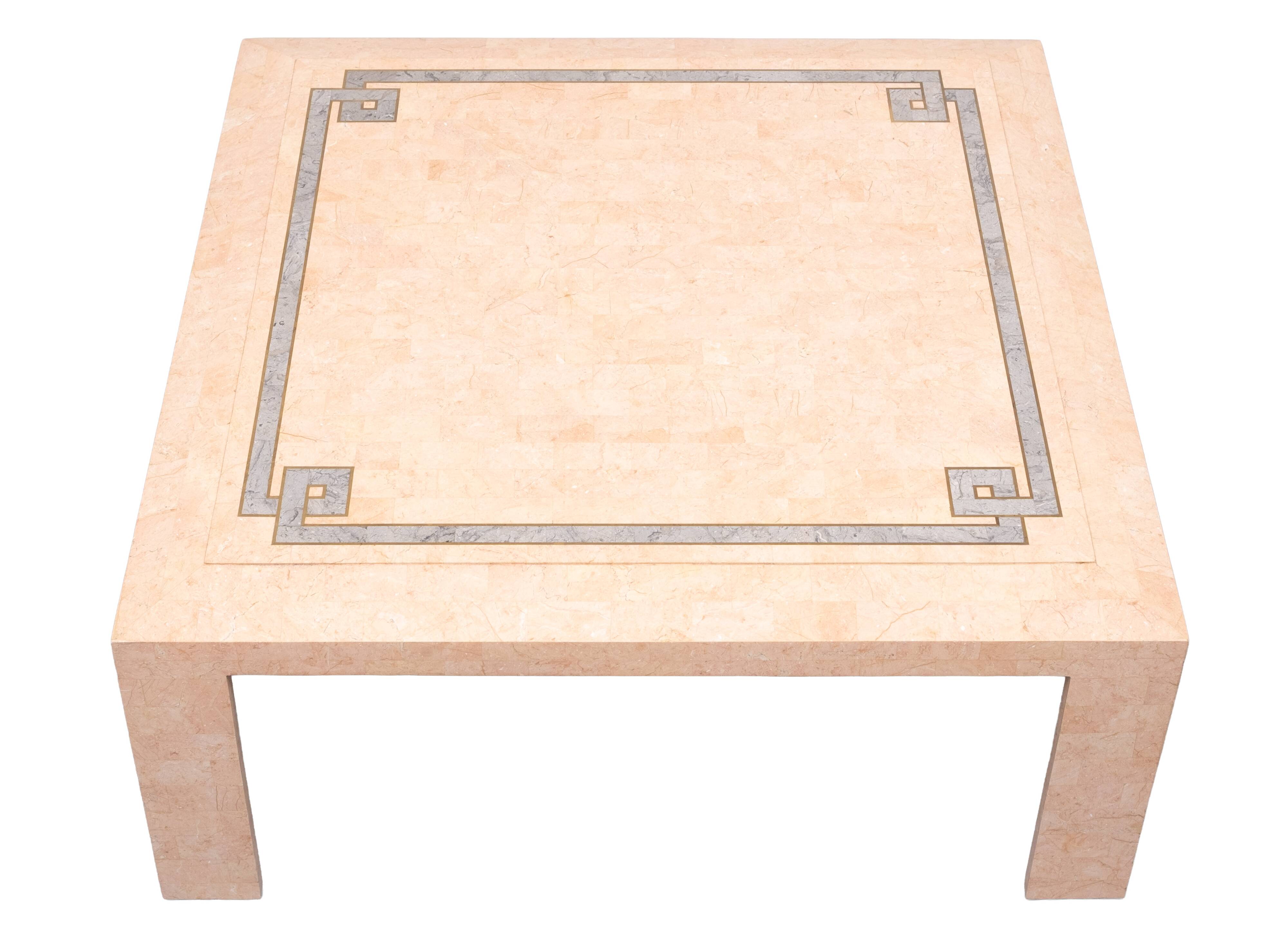 Robert Marcius Pink Tessellated Marble and Brass inlay Coffee table 1970s