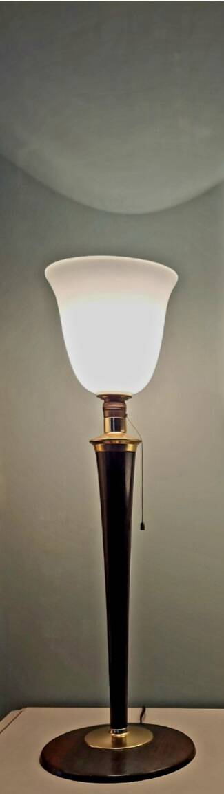 Large MAZDA 1950 Lamp Opaline Tulip/wood/metal