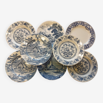 8 assiettes plates bleu & blanc (Royal Tudor Gien Lunéville Ceraminter)