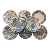 8 blue & white dinner plates (Royal Tudor Gien Lunéville Ceraminter)