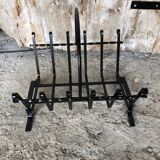 Ancien porte bûches cheminée fer forgé noir vintage #a574