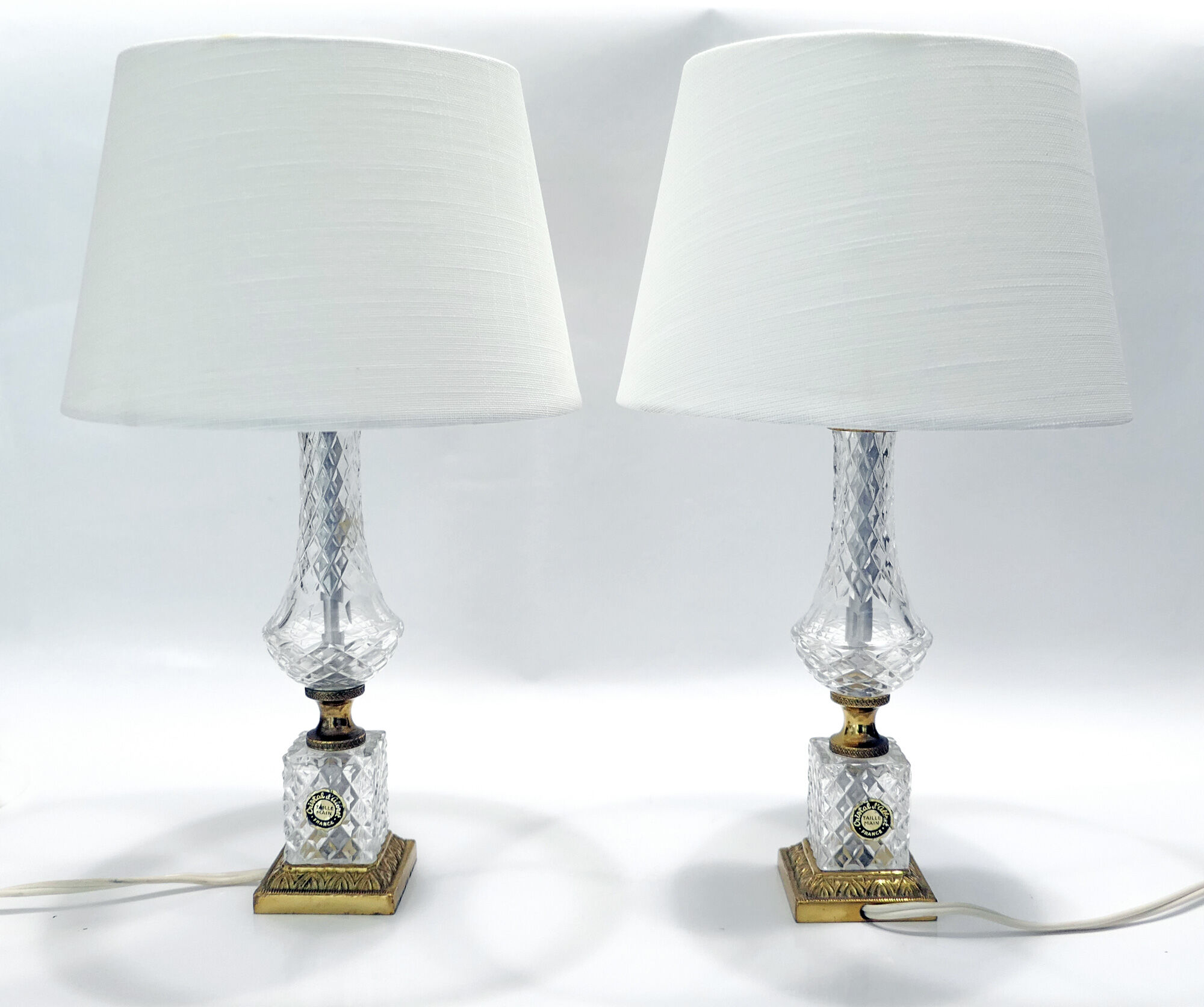Paire de lampes de table néo-classique cristal d'albret