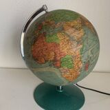 Vintage 1960s Perrina glass globe, green lacquered, world map - 33 cm