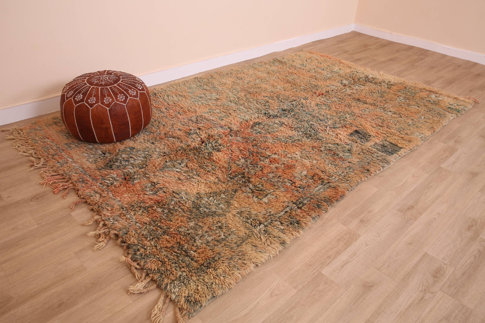 Peach Vintage Moroccan Rug 182 x 294 cm, Berber Wool Rug Handmade, Boho Rug