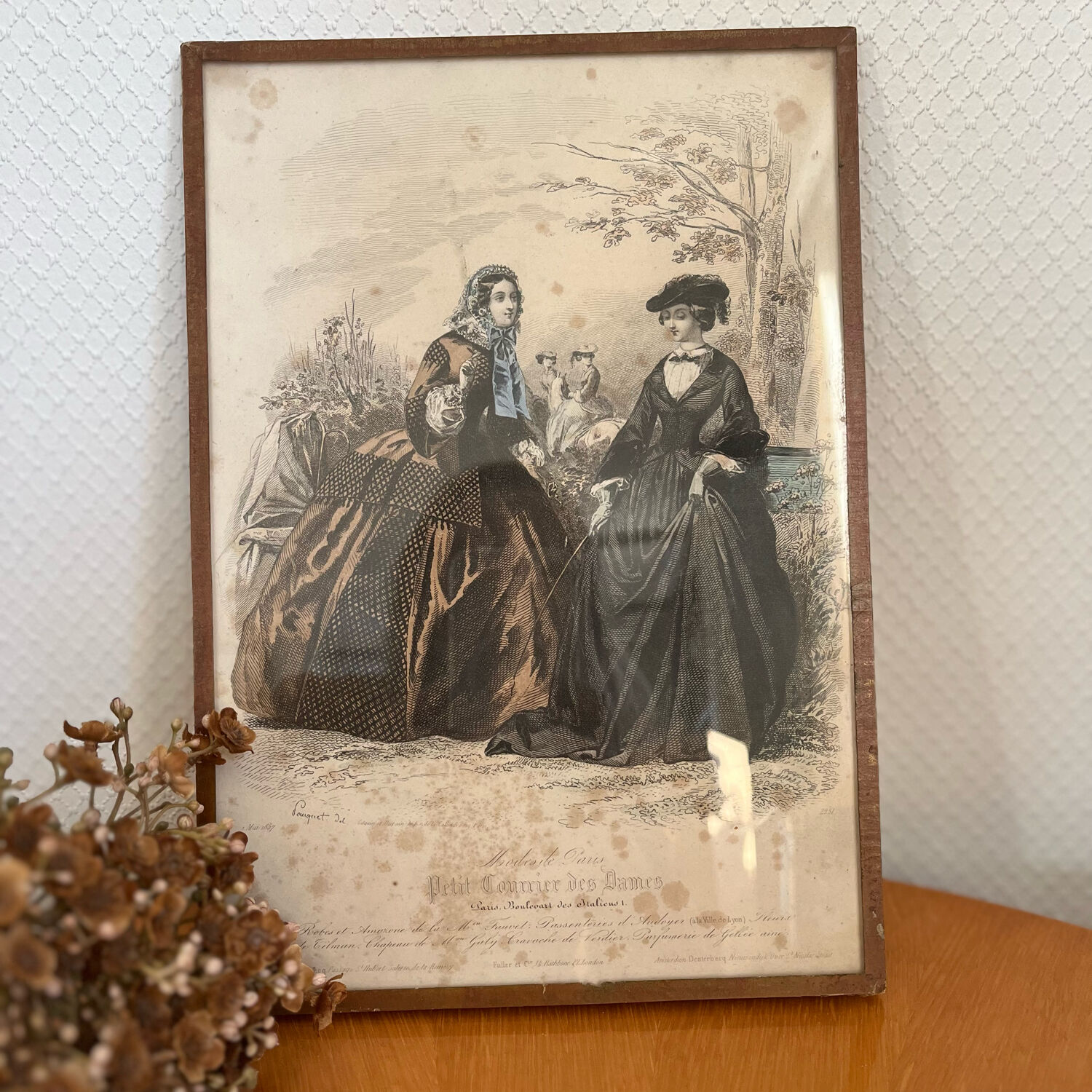 Old engraving titled Fashions of Paris framed