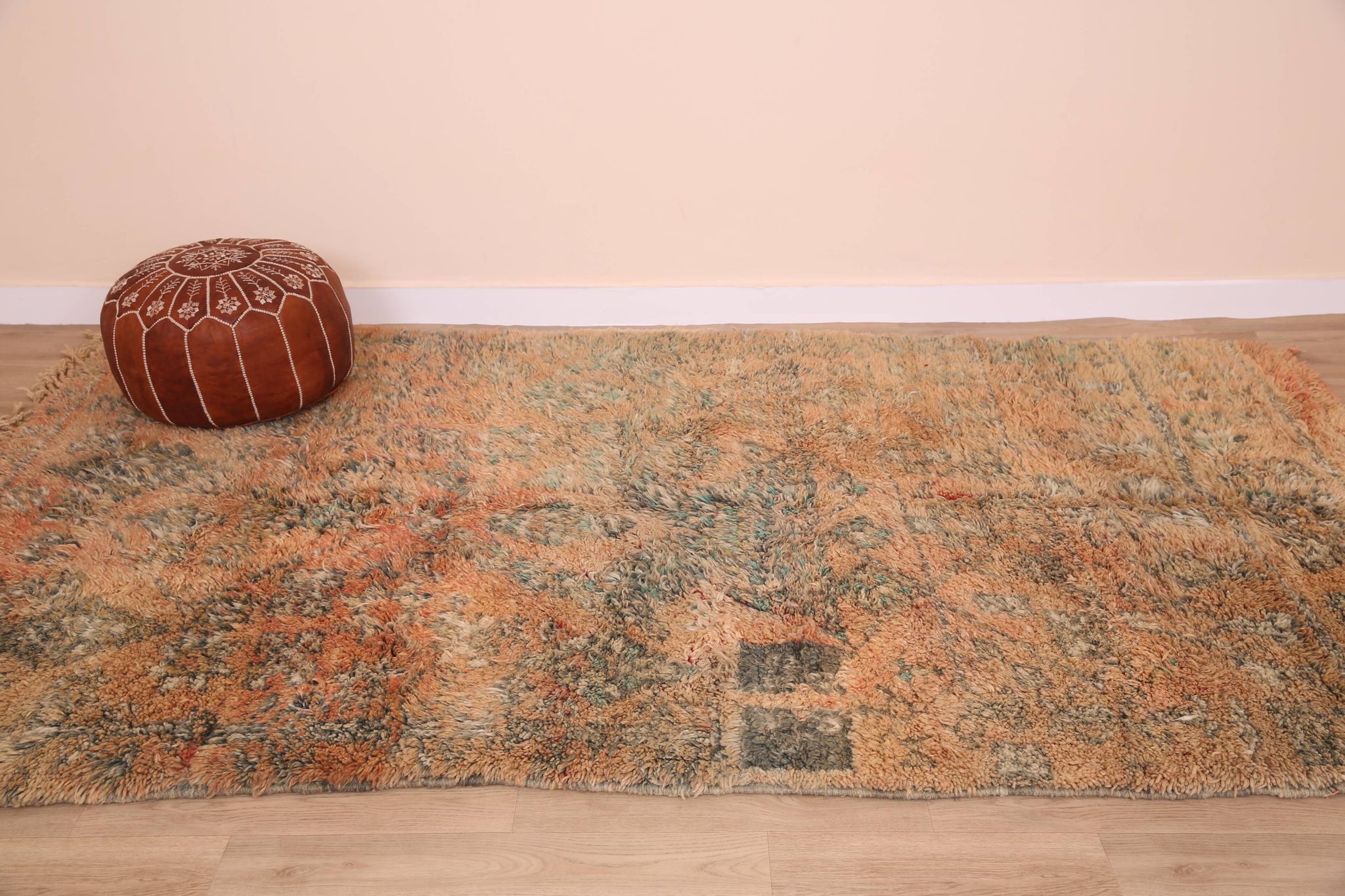 Peach Vintage Moroccan Rug 182 x 294 cm, Berber Wool Rug Handmade, Boho Rug