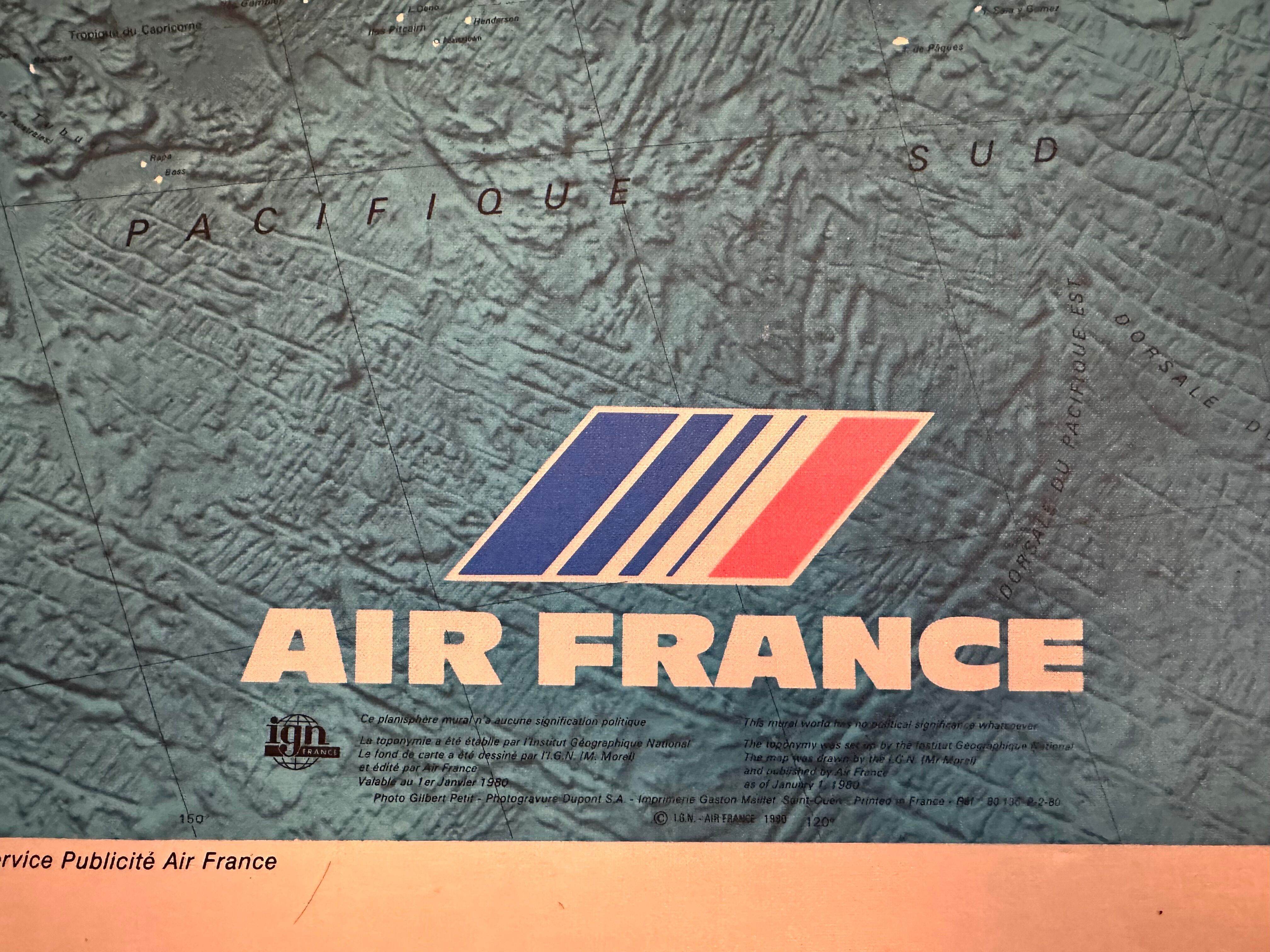 Planisphere map air france 80s - travel agency