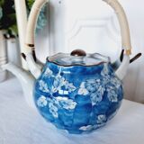 Handcrafted Japanese porcelain teapot hand painted in blue and white.