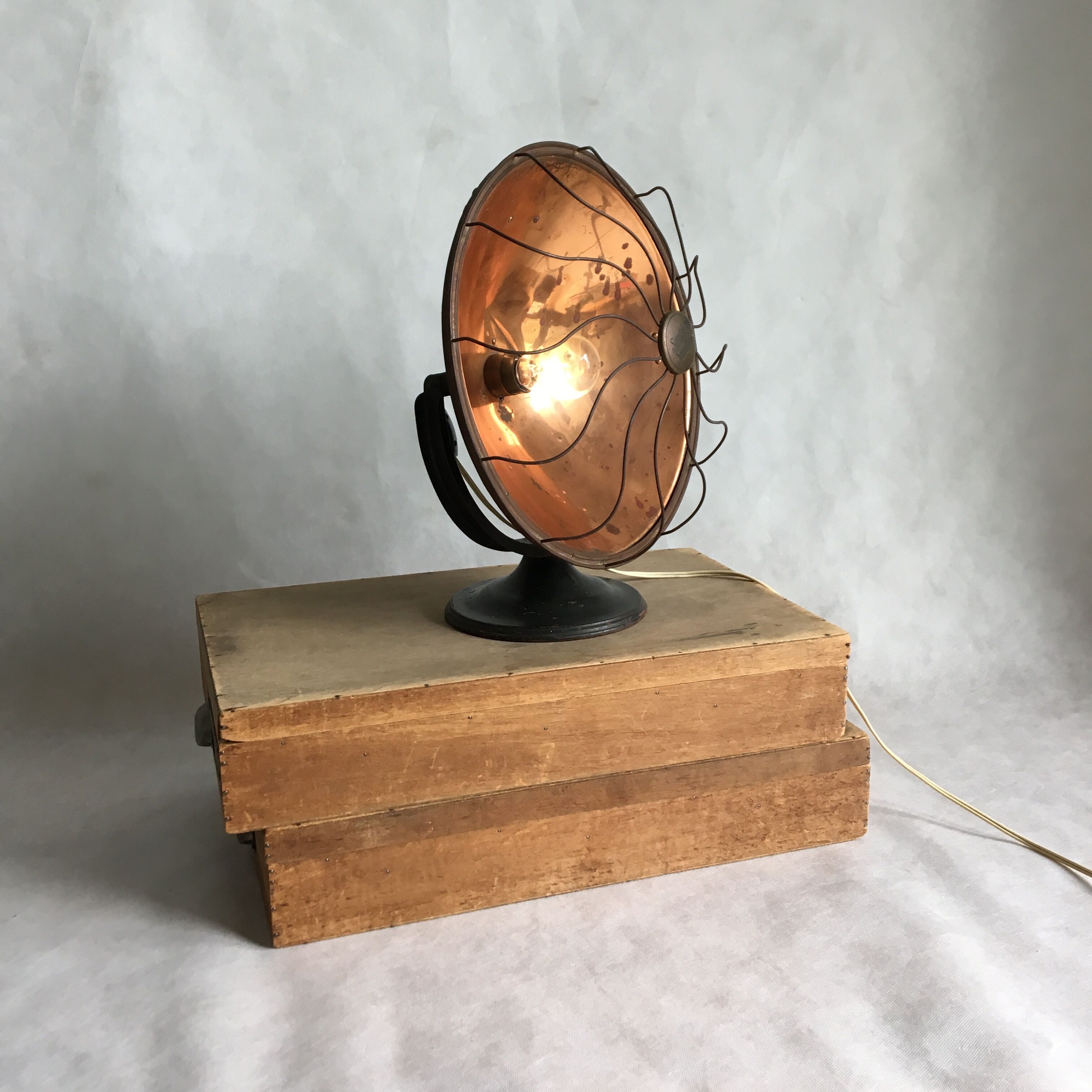 "Simplex Sunbowl" Copper Floor Heater Table Lamp, 1920s