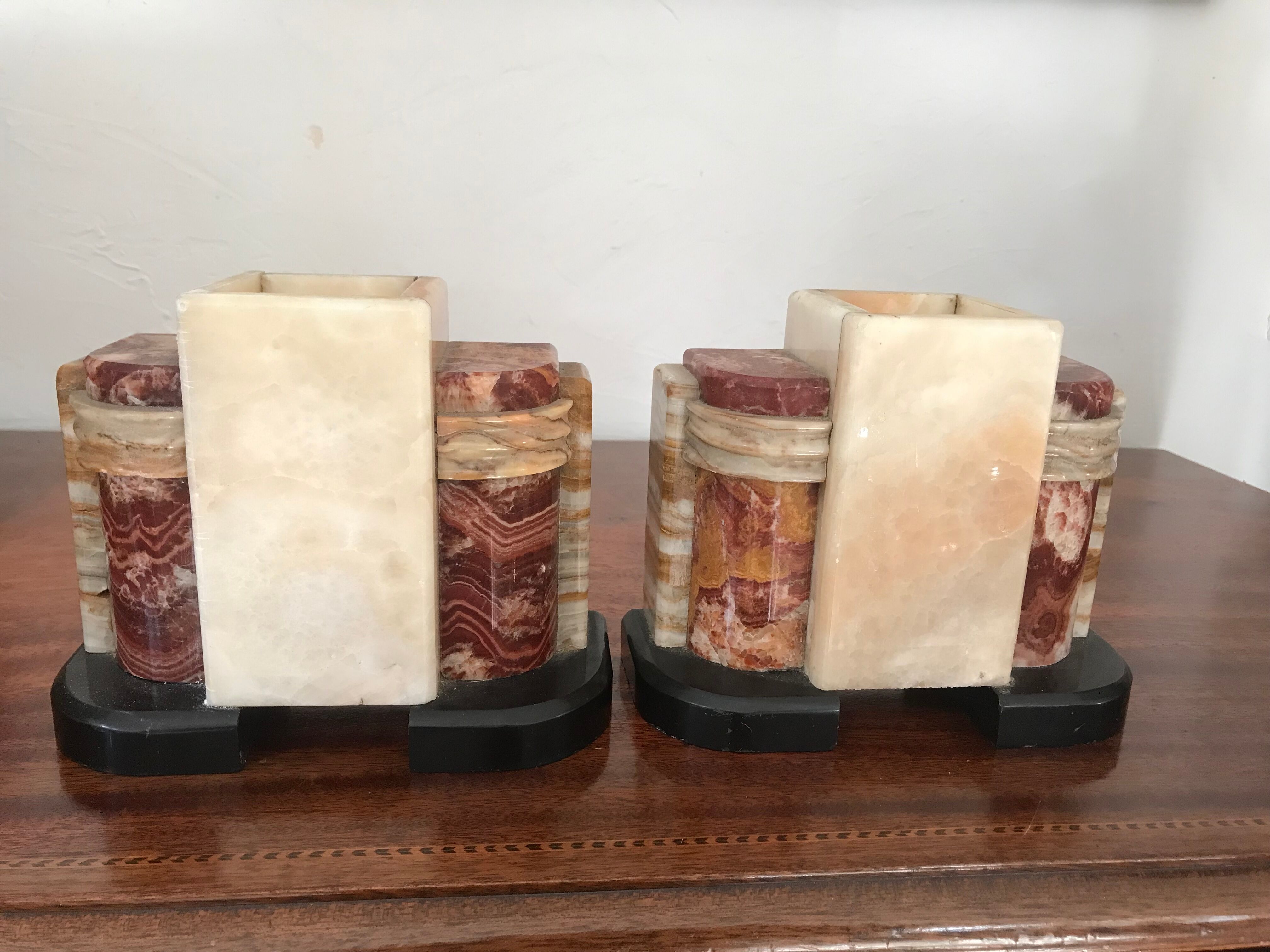 Pair of Art Deco marble book clamts