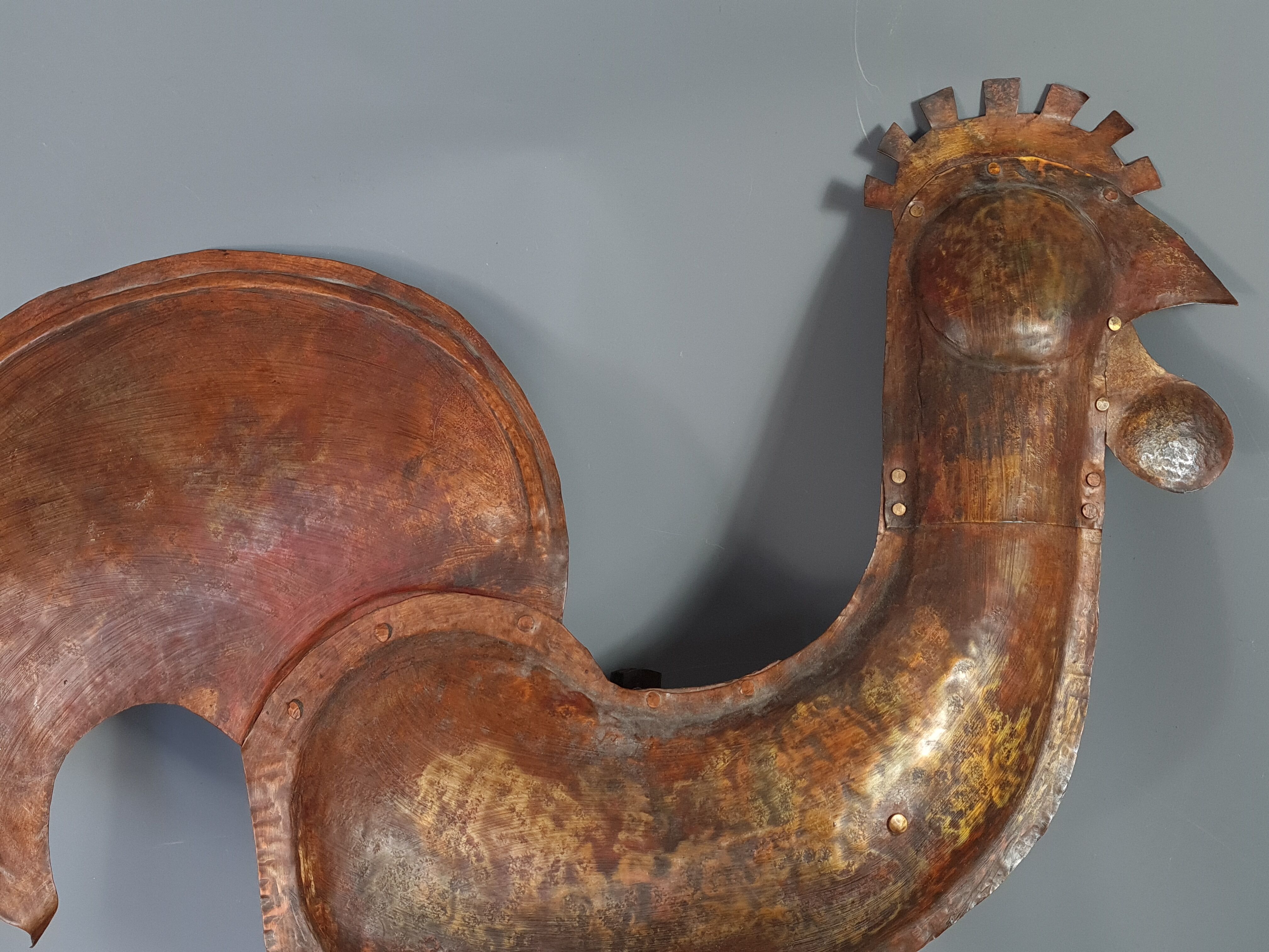 Rooster in wall lamp copper beautiful work of dinanderie 58x53 cm
