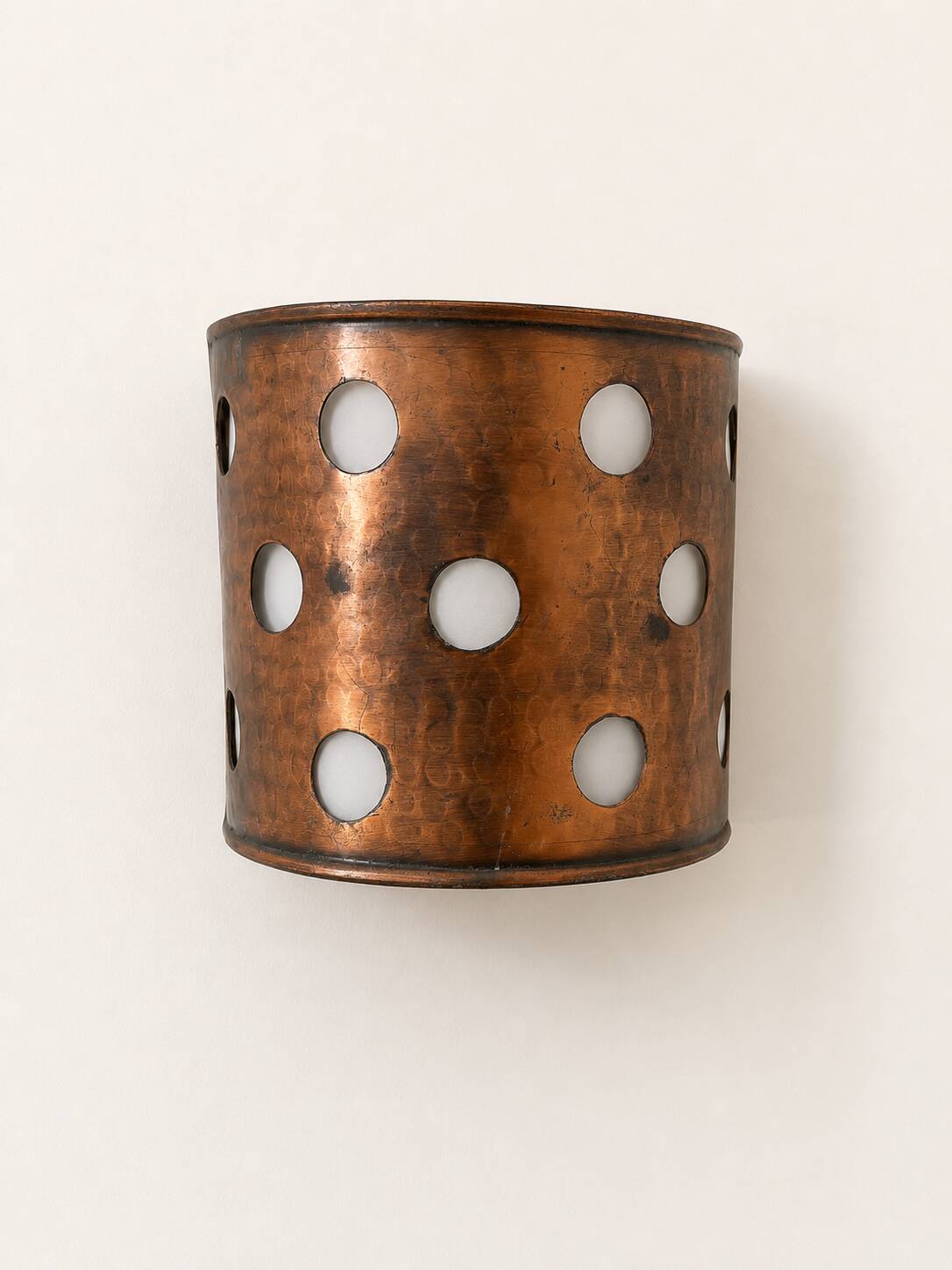 Pair of vintage wall sconces, hammered copper, France, 1970.