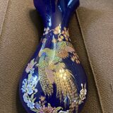 Limoges porcelain vase cobalt blue peacock motif orientalist flowers