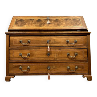 Louis XV period chest of drawers in walnut, burl and marquetry threads