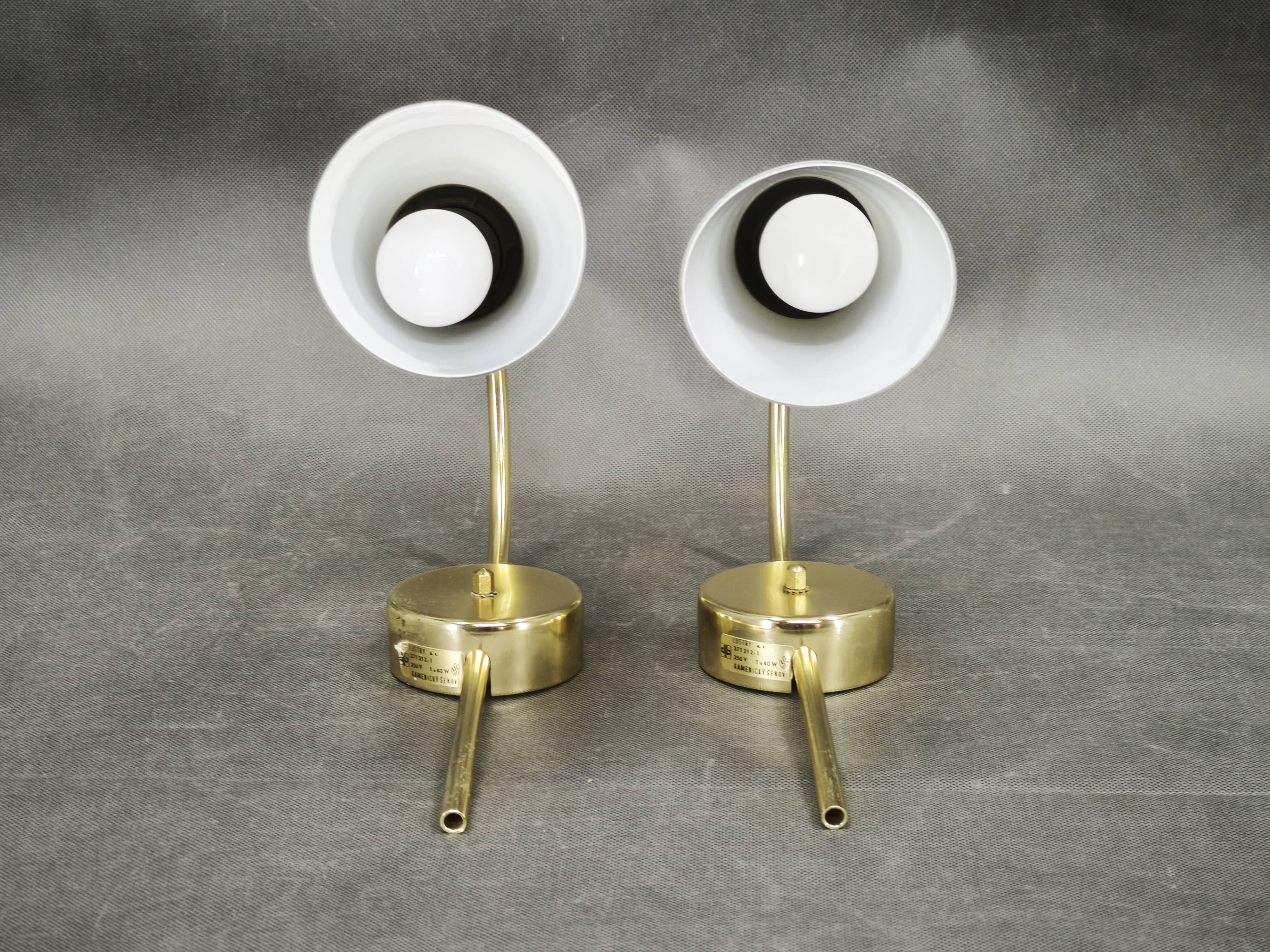 Pair of Brass Opaline Wall Lights by Kamenický Šenov, 1970s