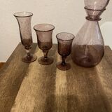 Biot bubble glass service, amethyst, handmade and mouth blown.