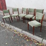 Set of 6 Scandinavian chairs green fabric