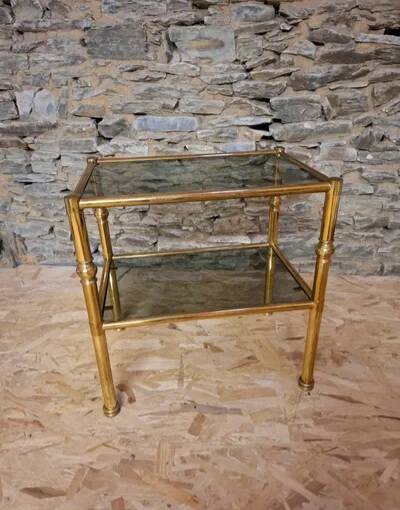Coffee Table Maison Jansen Style - Brass & Smoked Glass - 1970