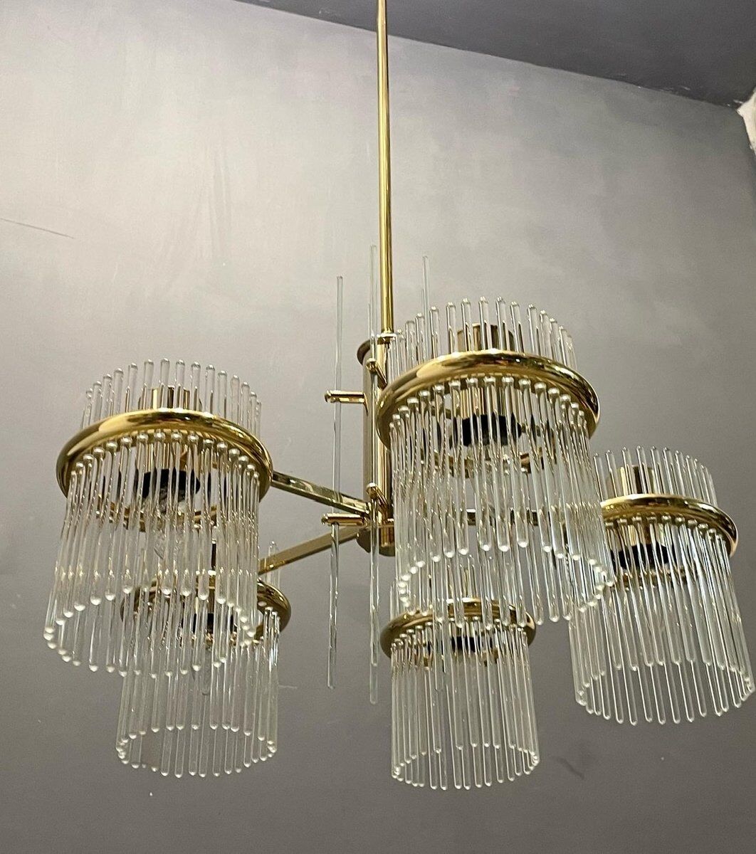 Mid-Century Italian Murano Glass Rod Chandelier, 1980s