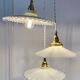 Three-light cascading pendant lamp with vintage white opaline lampshade