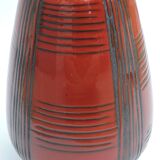 Vintage red ceramic vase scarified decoration elchinger 50' signed