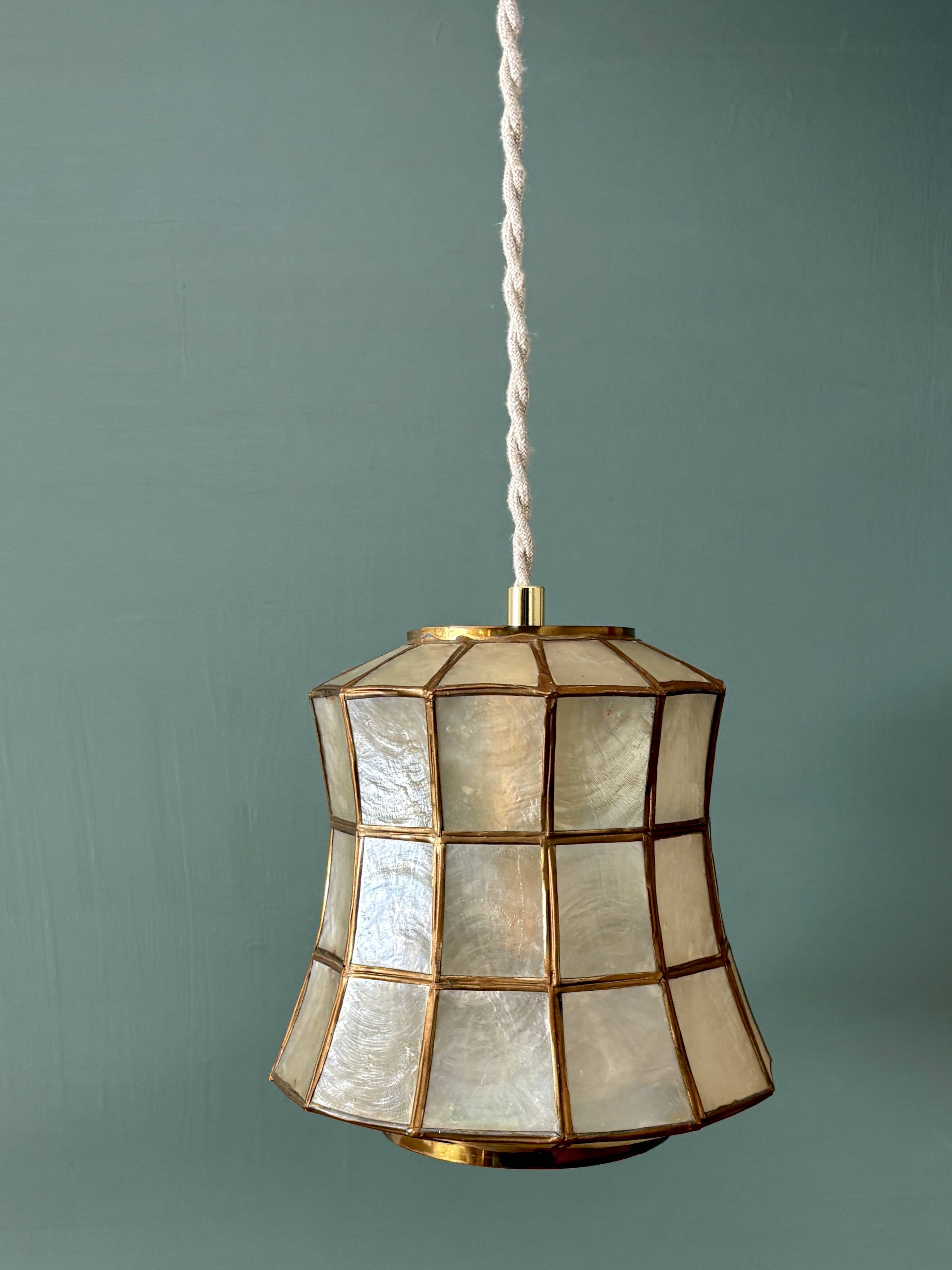Vintage mother-of-pearl and brass lampshade pendant light