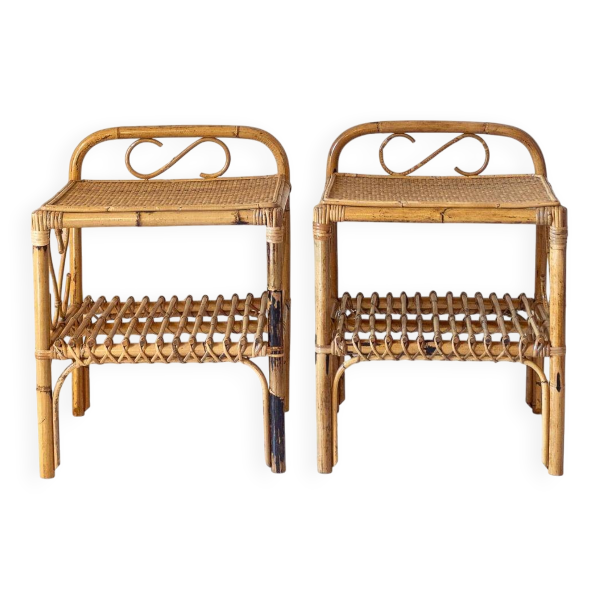 Midcentury Modern Italian Bamboo Side Tables, set of two, Italy 1960s