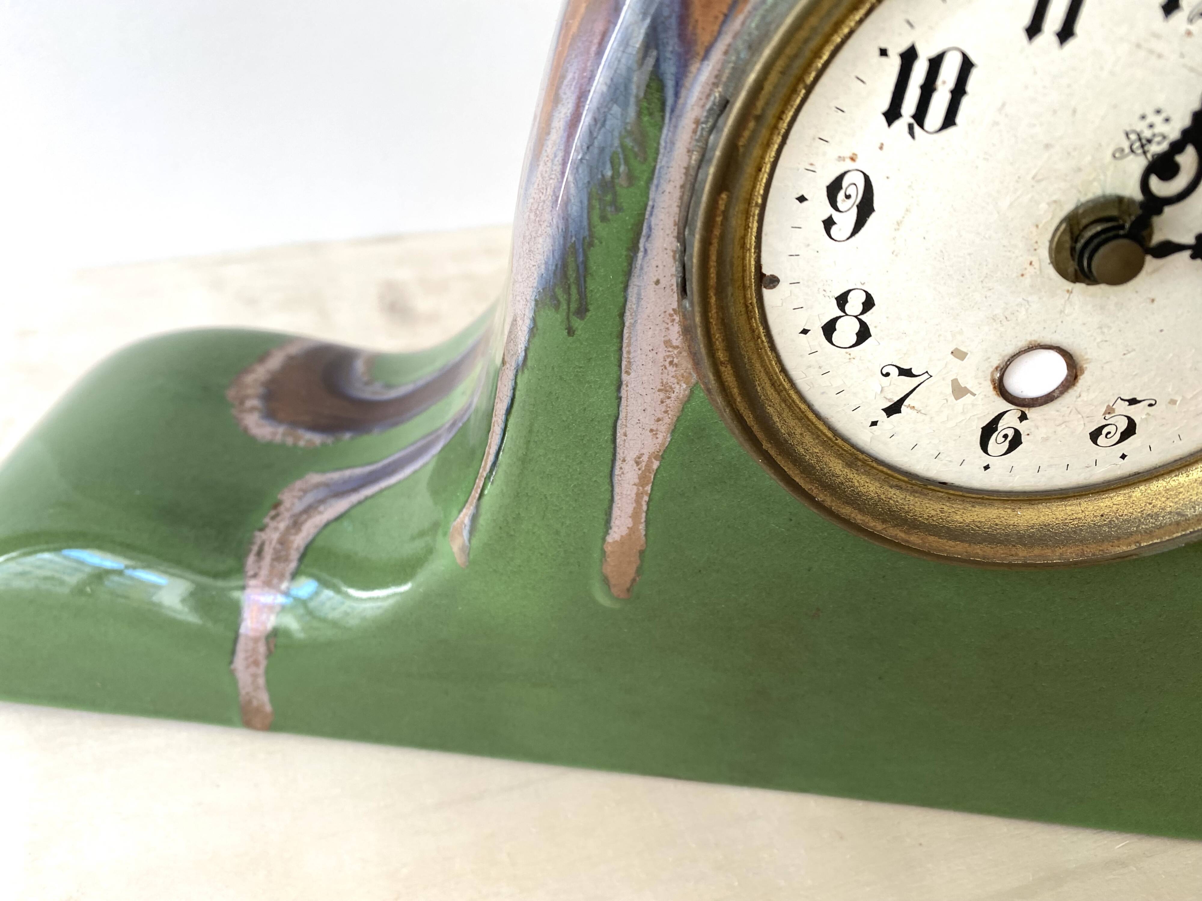 Art deco mantel clock Cazalas Bannière de Bigorre 1930, Basque ceramic clock
