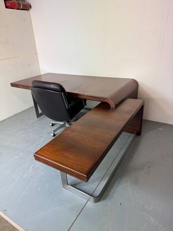 Bureau de direction Sibast en bois et acier, design danois vintage du milieu du siècle