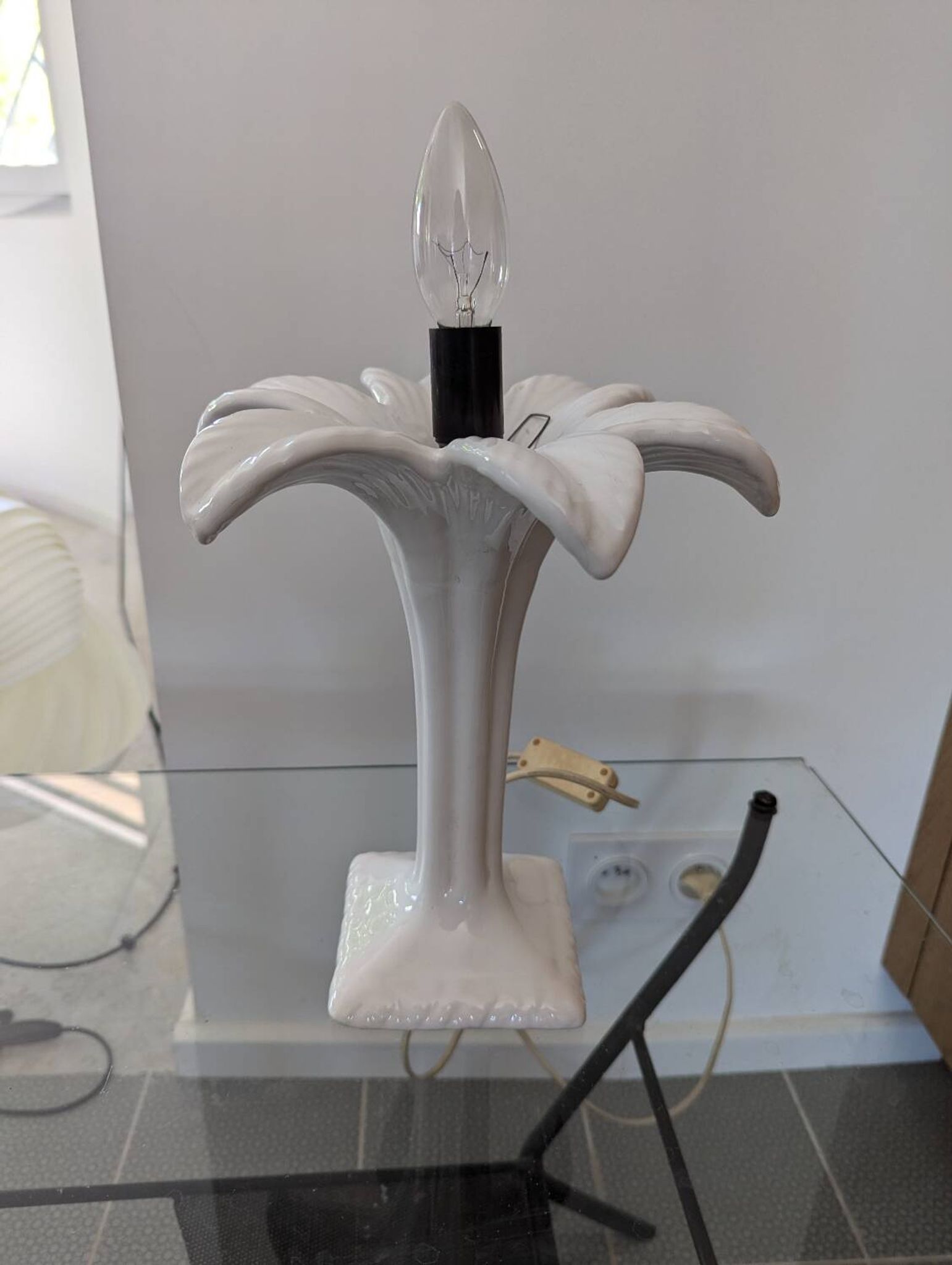 Lampe palmier en céramique blanche, 1980