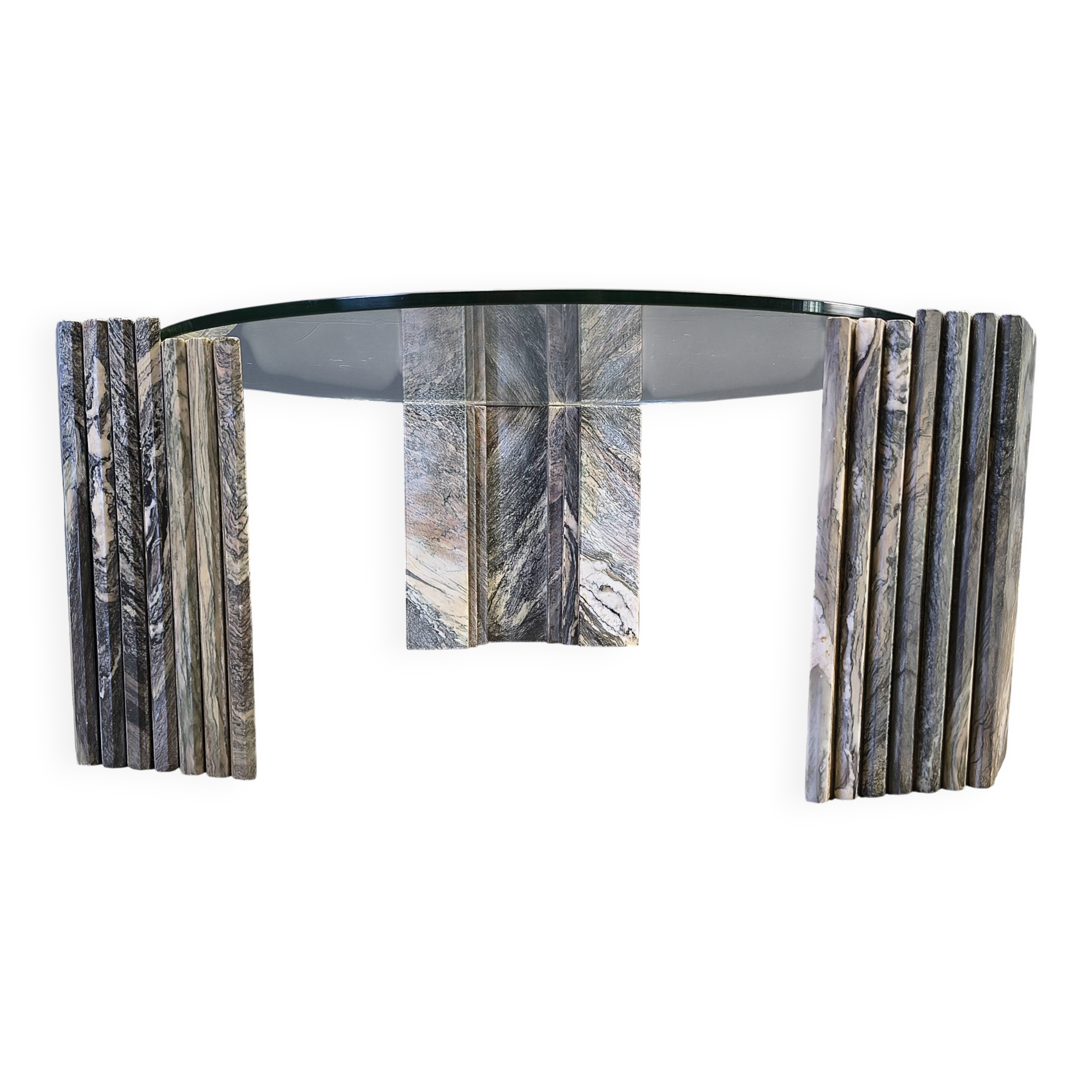 Vintage Italian marble and glass coffee table, 1970s