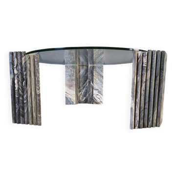 Vintage Italian marble and glass coffee table, 1970s