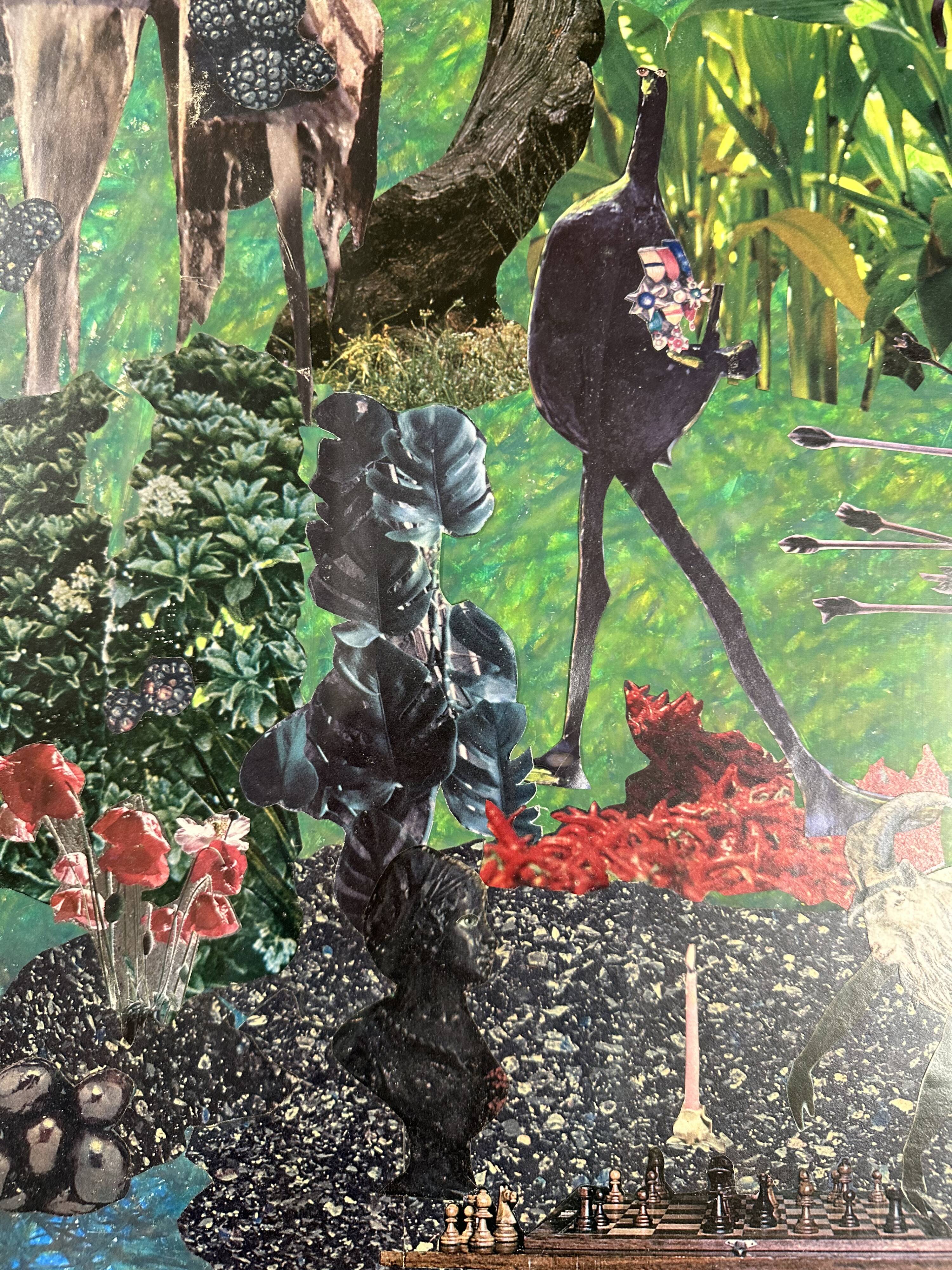 Very large framed surrealist collage by Alain Gaudet 1979