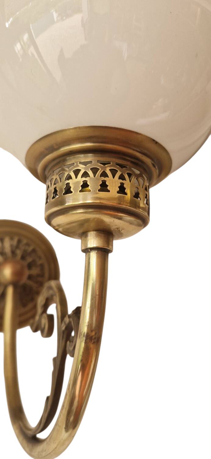 Pair of Napoleon III style brass and opaline wall lights