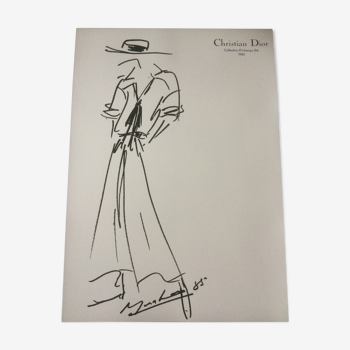 Croquis Christian Dior de mode vintage de presse en noir et blanc