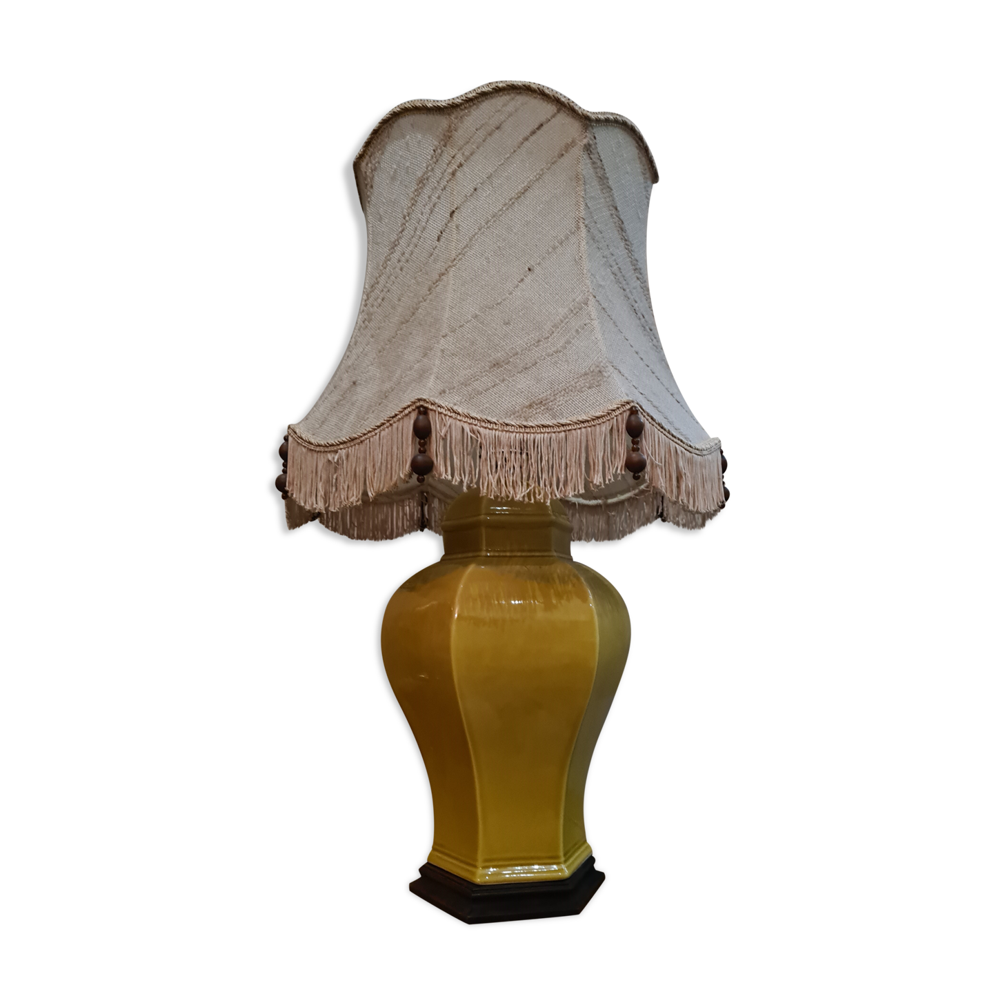 Lamp asia pedestal wood lampshade cotton mottled with wooden bead 70x40