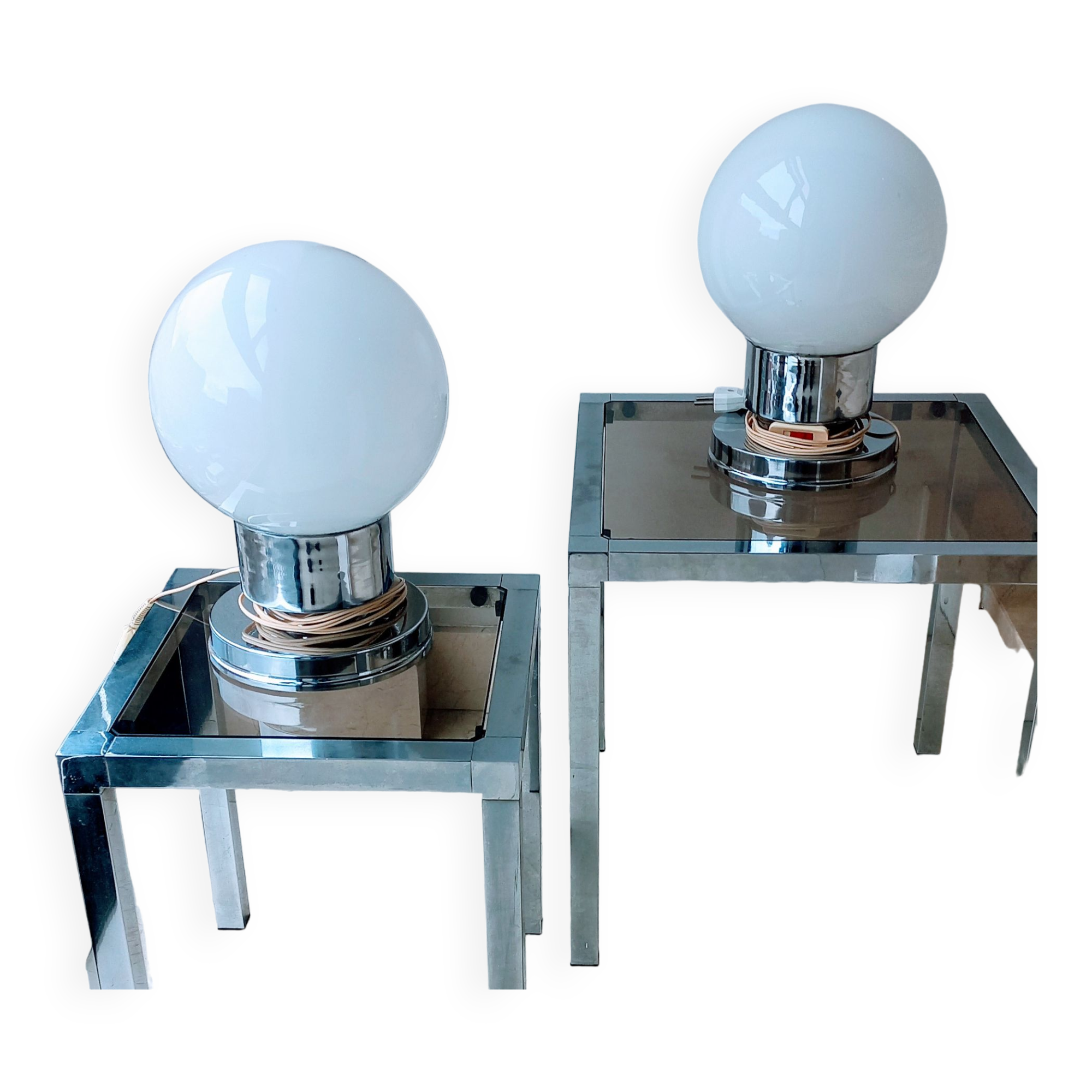 Pair of mcm chromed lamps