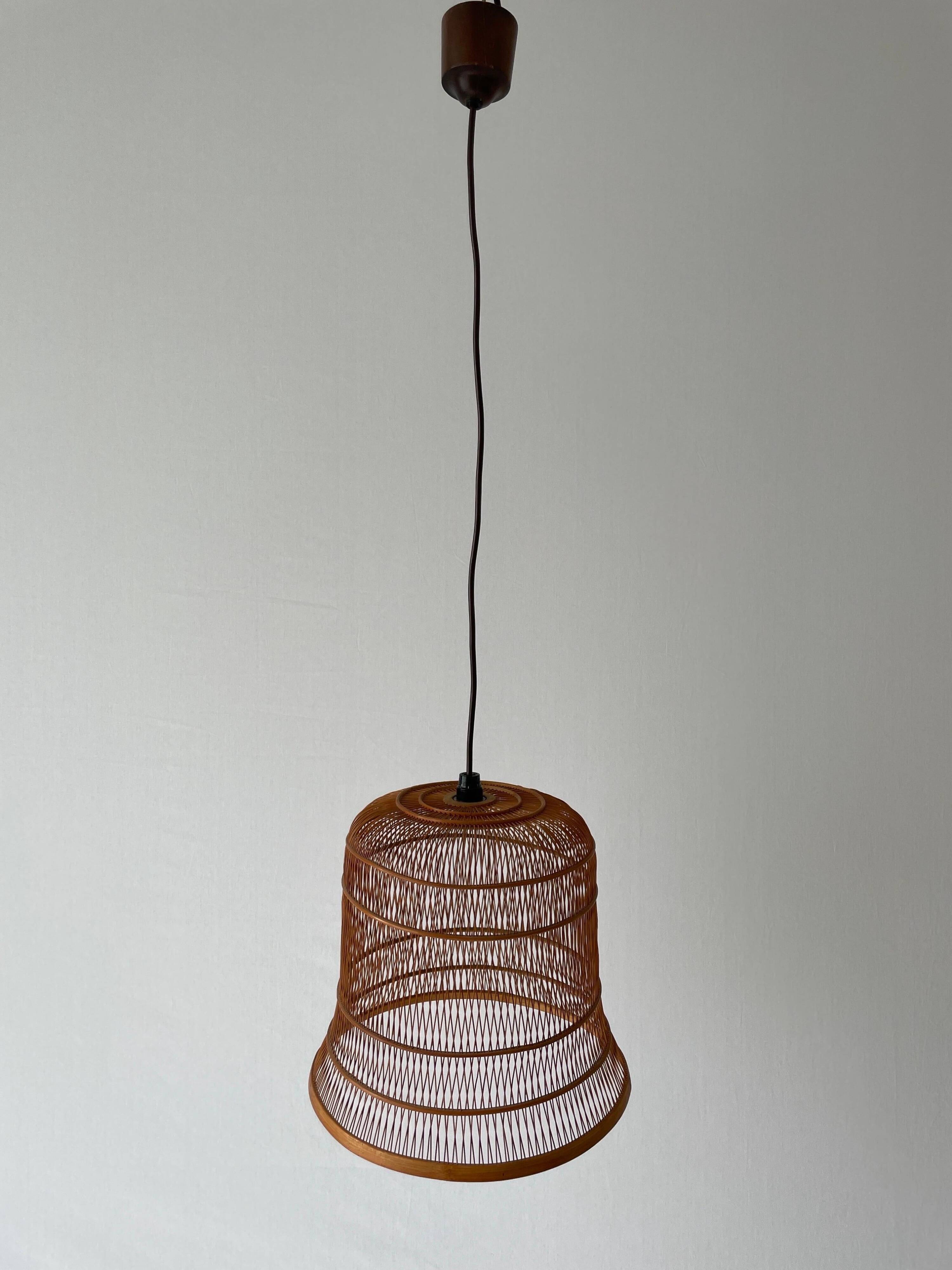 Unique Danish hanging lamp in the shape of a wooden cage, 1960s, Denmark.