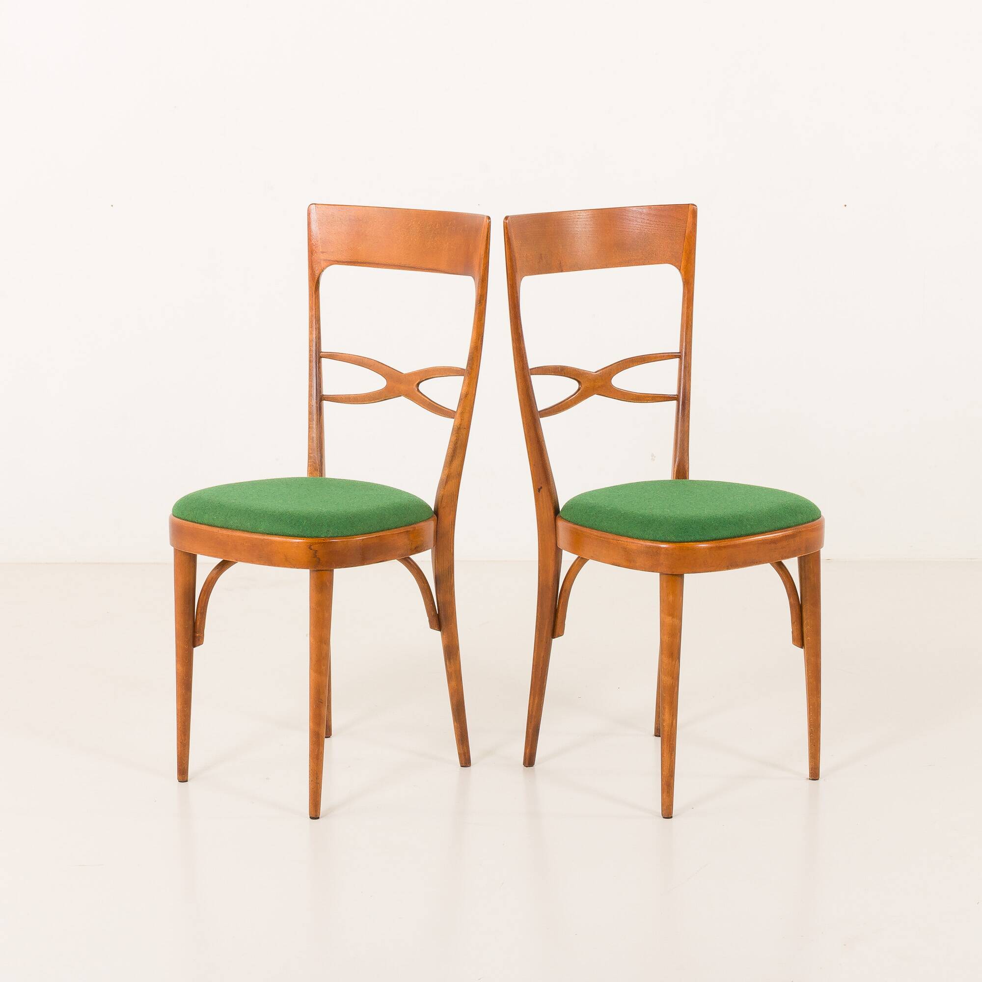 Italian mid-century chairs in walnut and wool