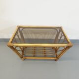 Vintage coffee table in smoked glass and rattan from the 70s