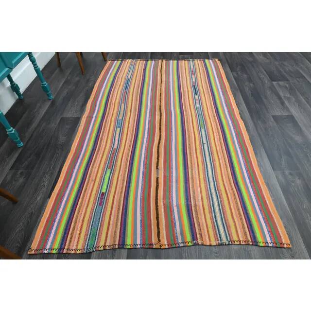 Vintage Turkish Oushak Handmade Wool & Cotton Orange Rug 150x246