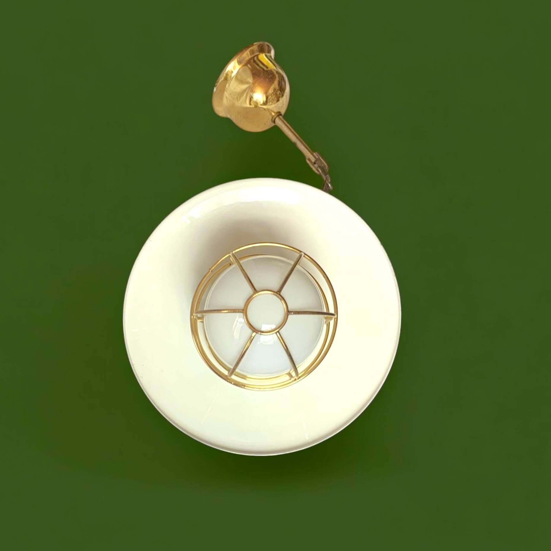 Vintage pendant light in gold metal and white opaline