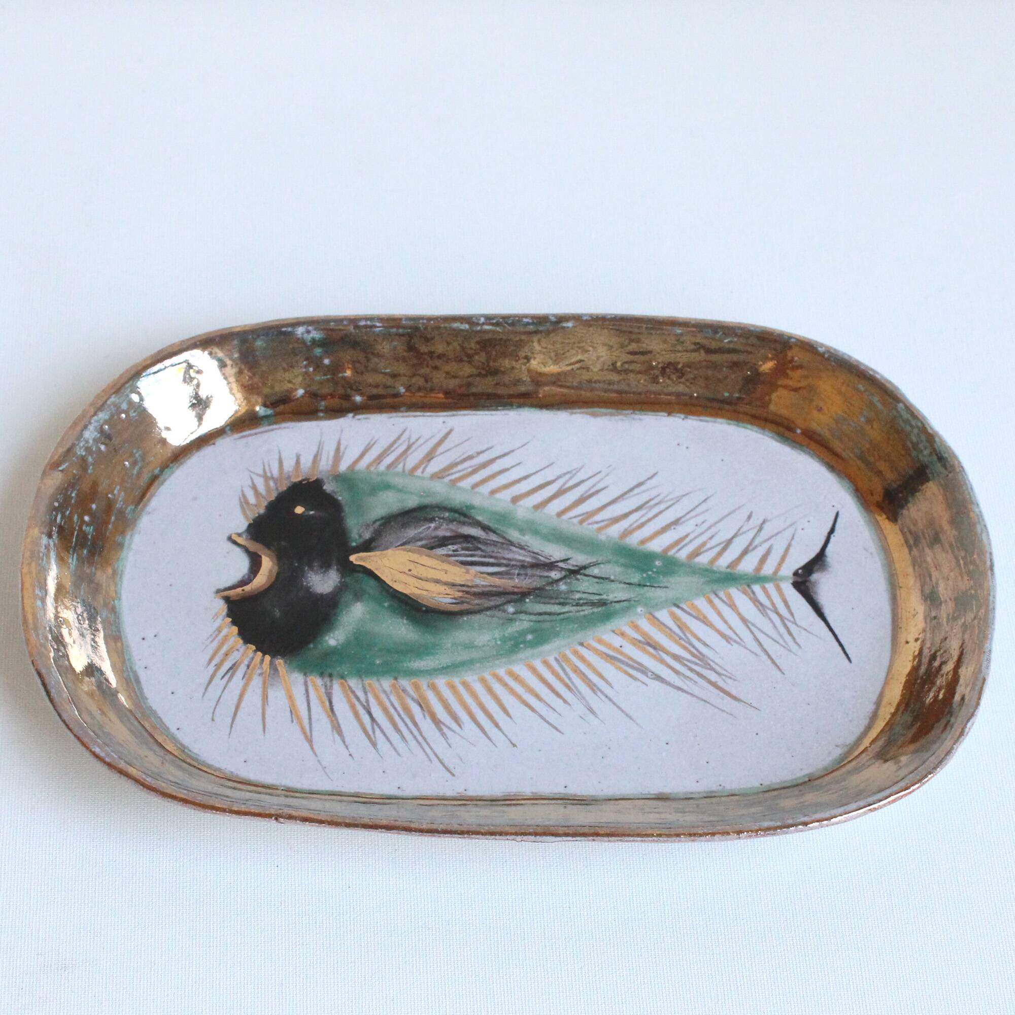 Vintage decorative dish with fish decoration - Dour - Forces Murales