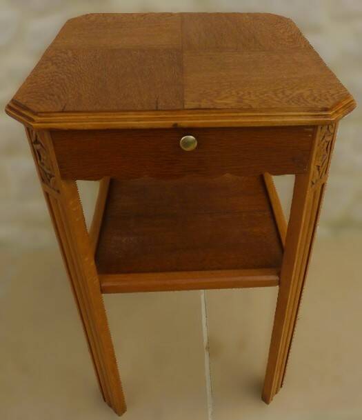 Small art deco style piece of furniture with one drawer and one shelf
